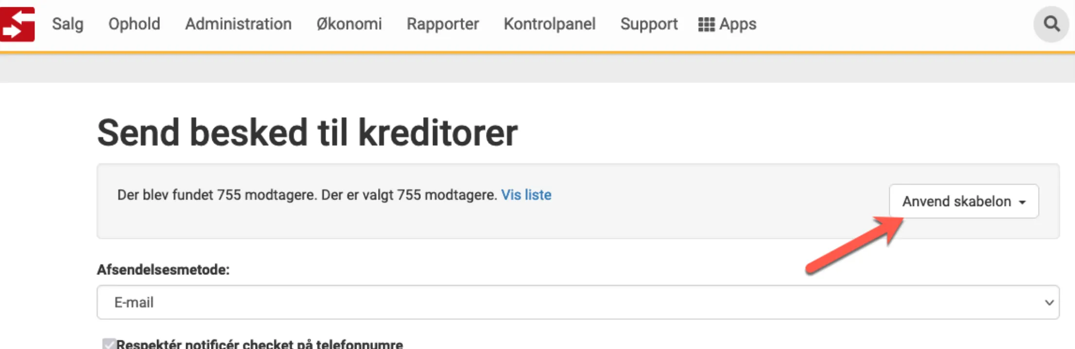 Send besked til kreditorer