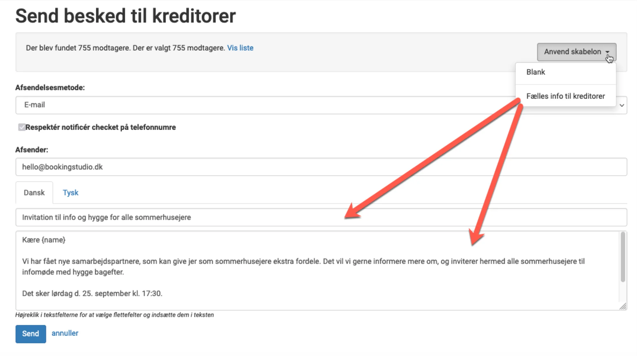 Klik ønskede skabelon