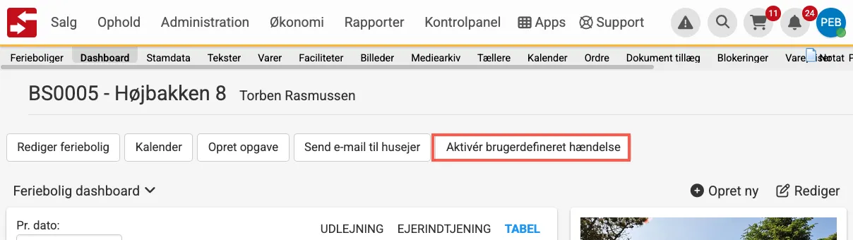 Aktivér brugerdefineret hændelse