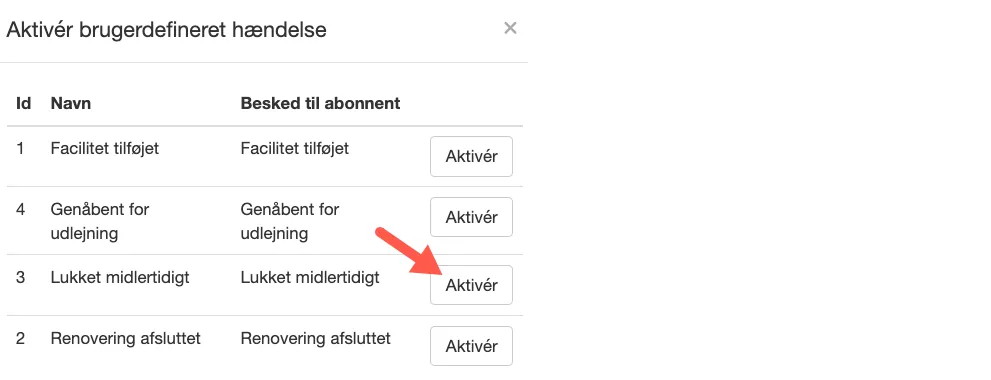 Se alle brugerdefinerede hændelser via en feriebolig