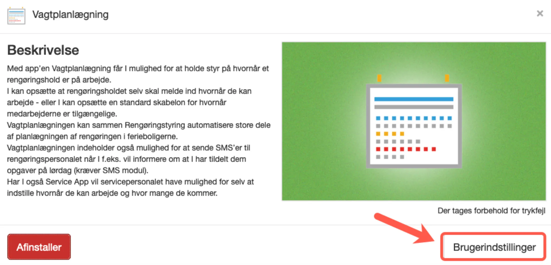 Brugerindstillinger i app'en vagtplanlægning