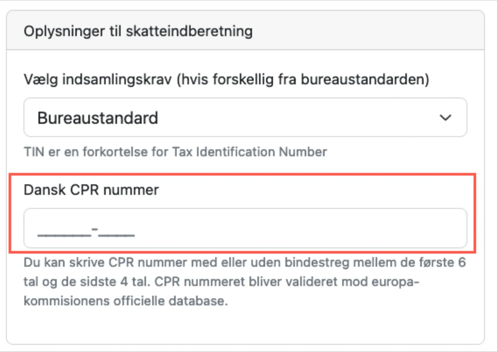 Indtast cpr nummer