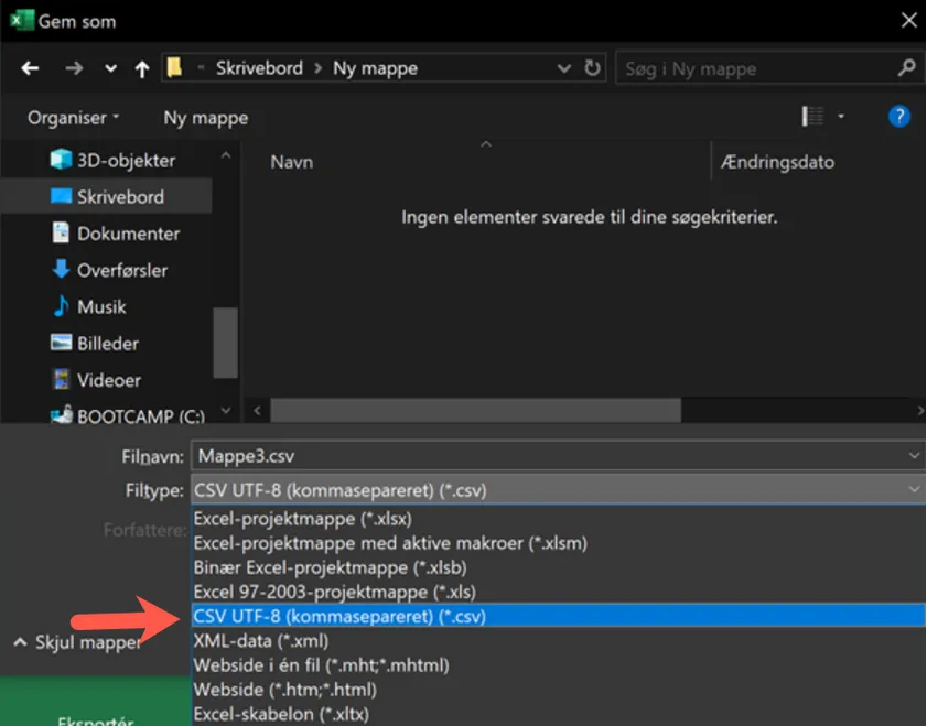 Hent csv filen ind i et Excel ark