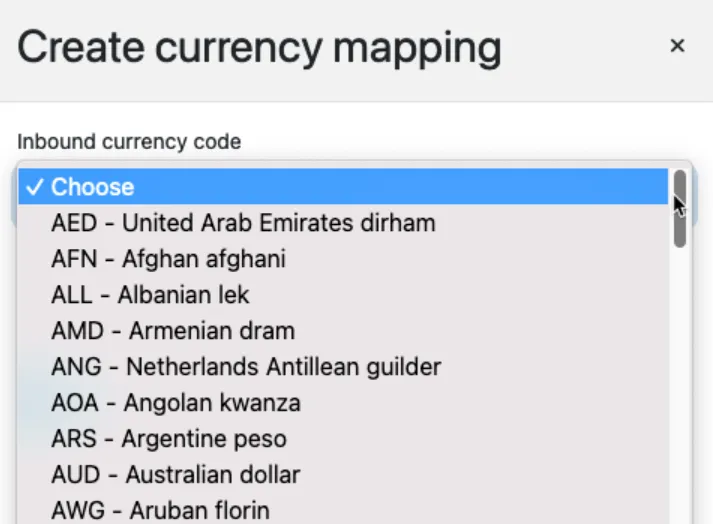 Choose which currency is sent from the partner