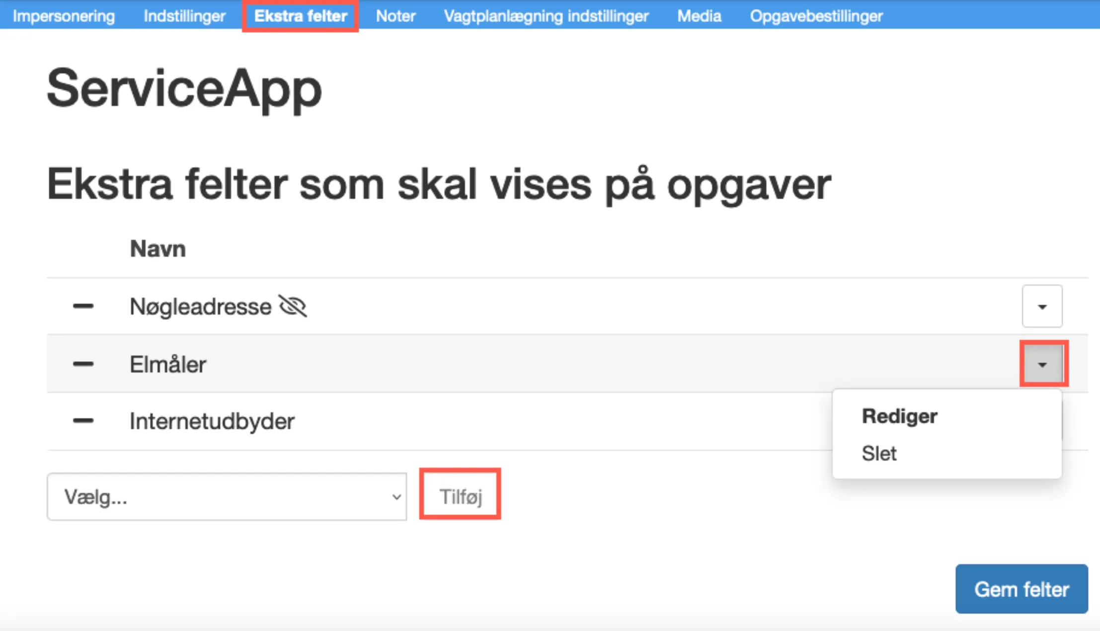 Ekstra felter på opgaver