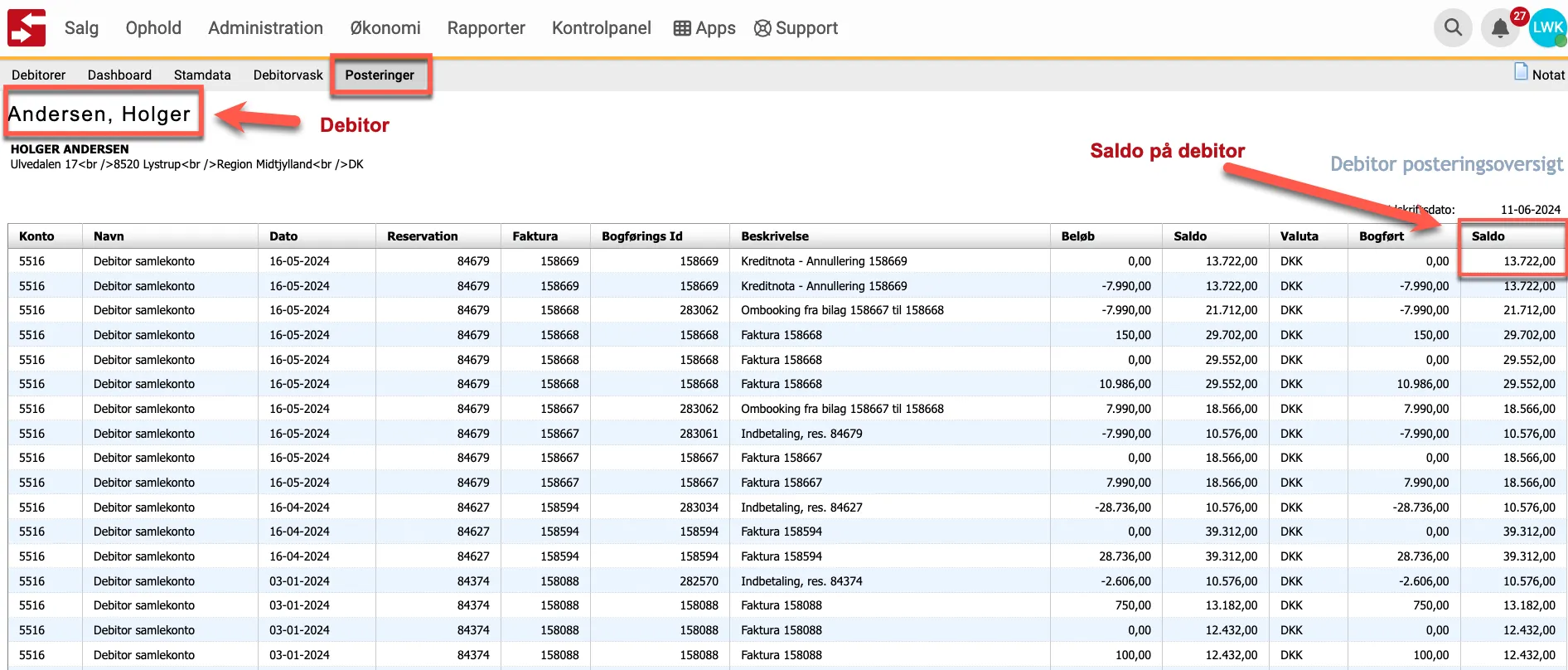 Debitor posteringer