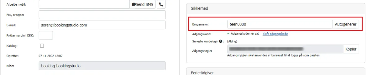 feltet til brugernavn på en kunde, hvor du selv skal skrive noget