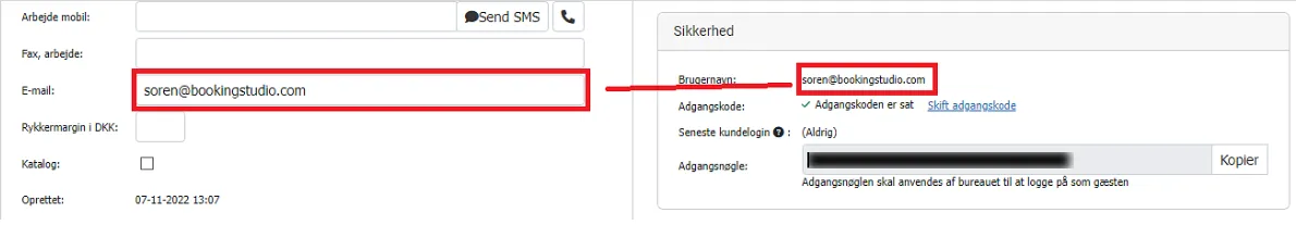 feltet til brugernavn på en kunde, hvor det er emailen, der skal benyttes som brugernavn