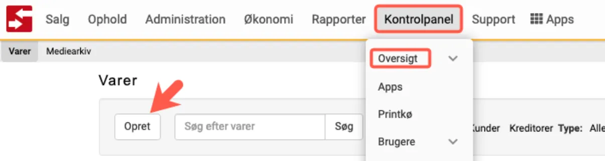 opret en ny vare