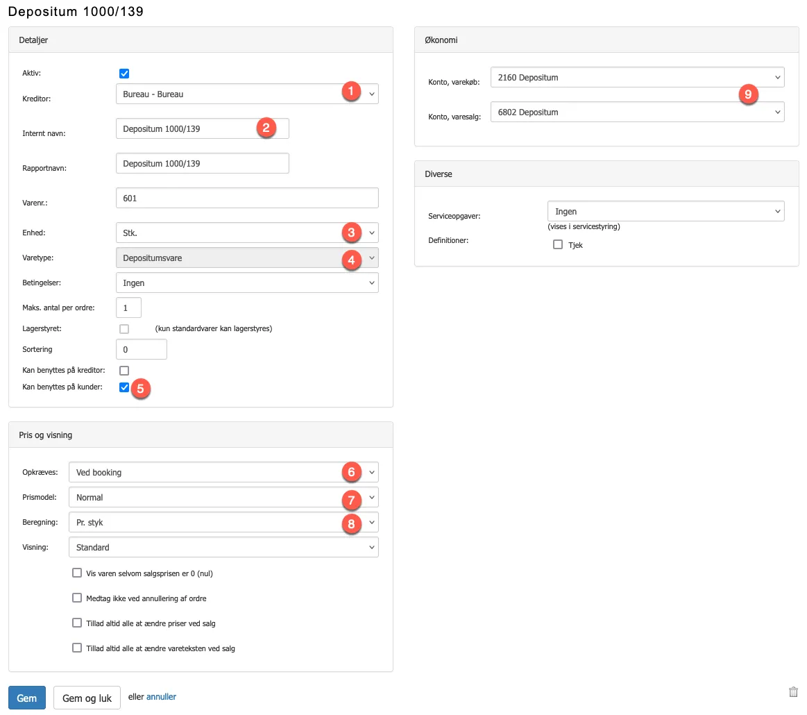 Udfyld stamdata for den nye vare