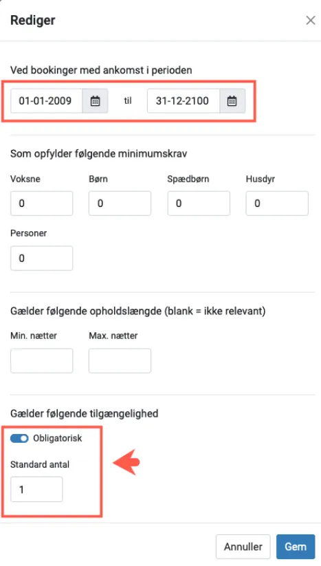 Opret tilgængelighed for varen