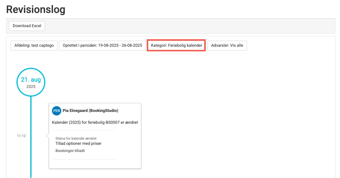 Filtrér på feriebolig kalender