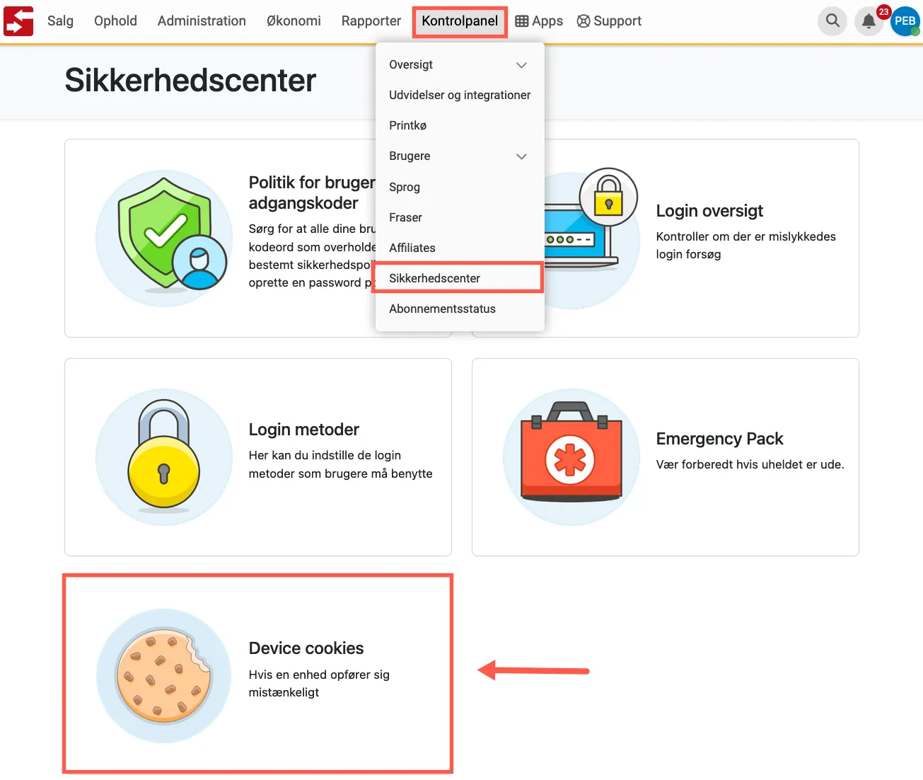 Device cookies i sikkerhedscenter
