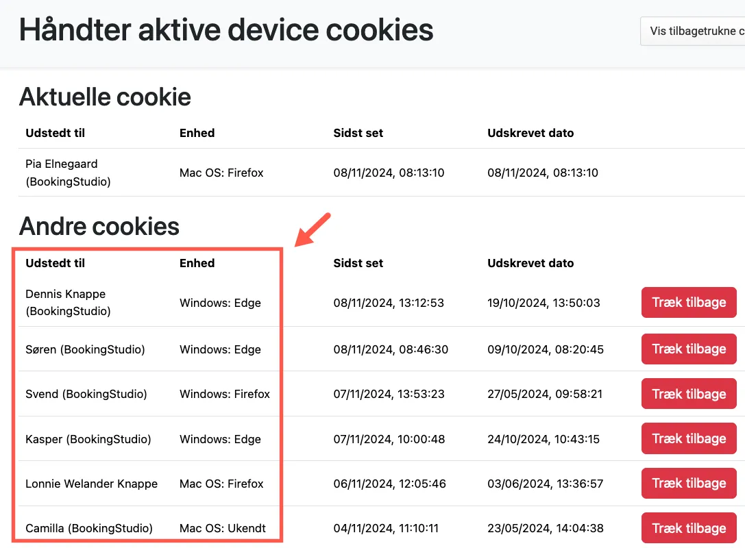 Se alle brugere og deres enheder