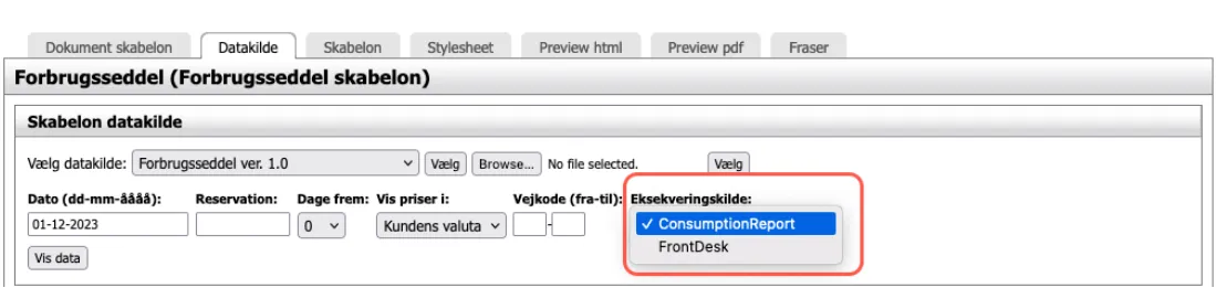 Eksekveringskilde på dokumentskabelon