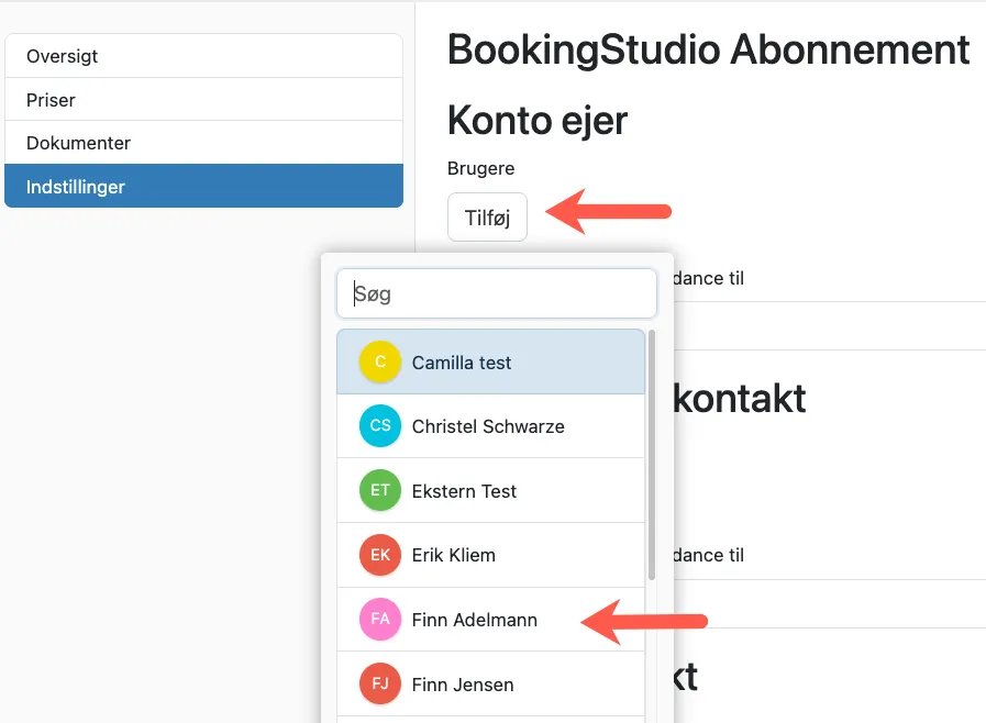 Vælg en bruger som kontakt
