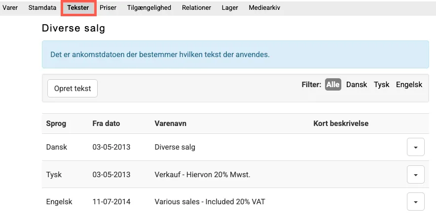tekster for en diverse vare