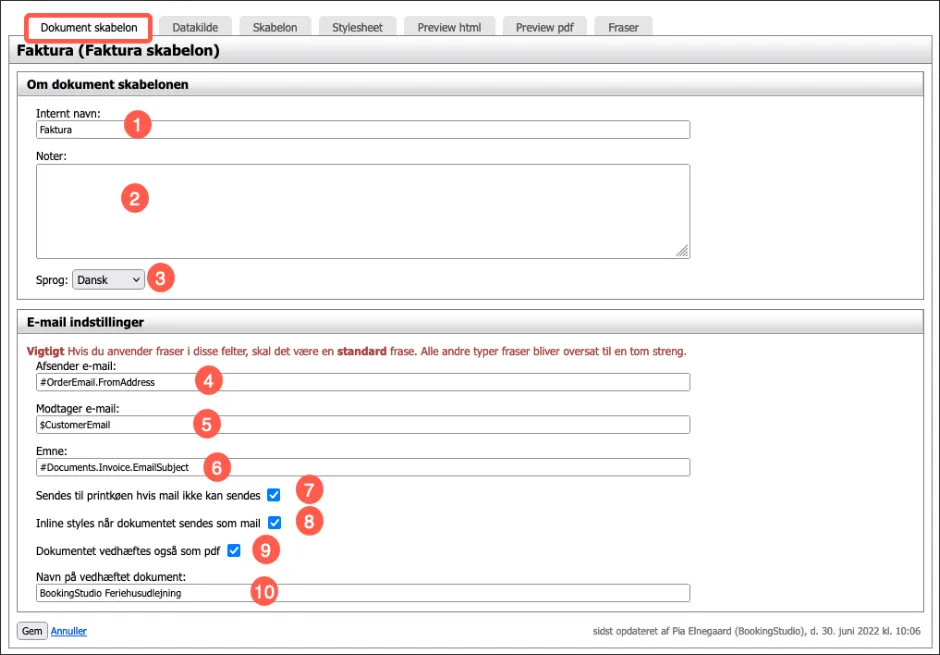 Indstil en dokumentskabelon