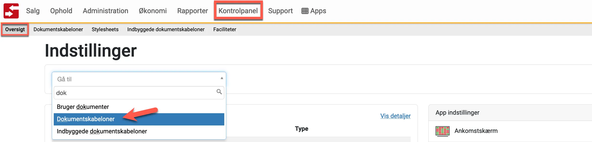 Dokumentskabeloner placering