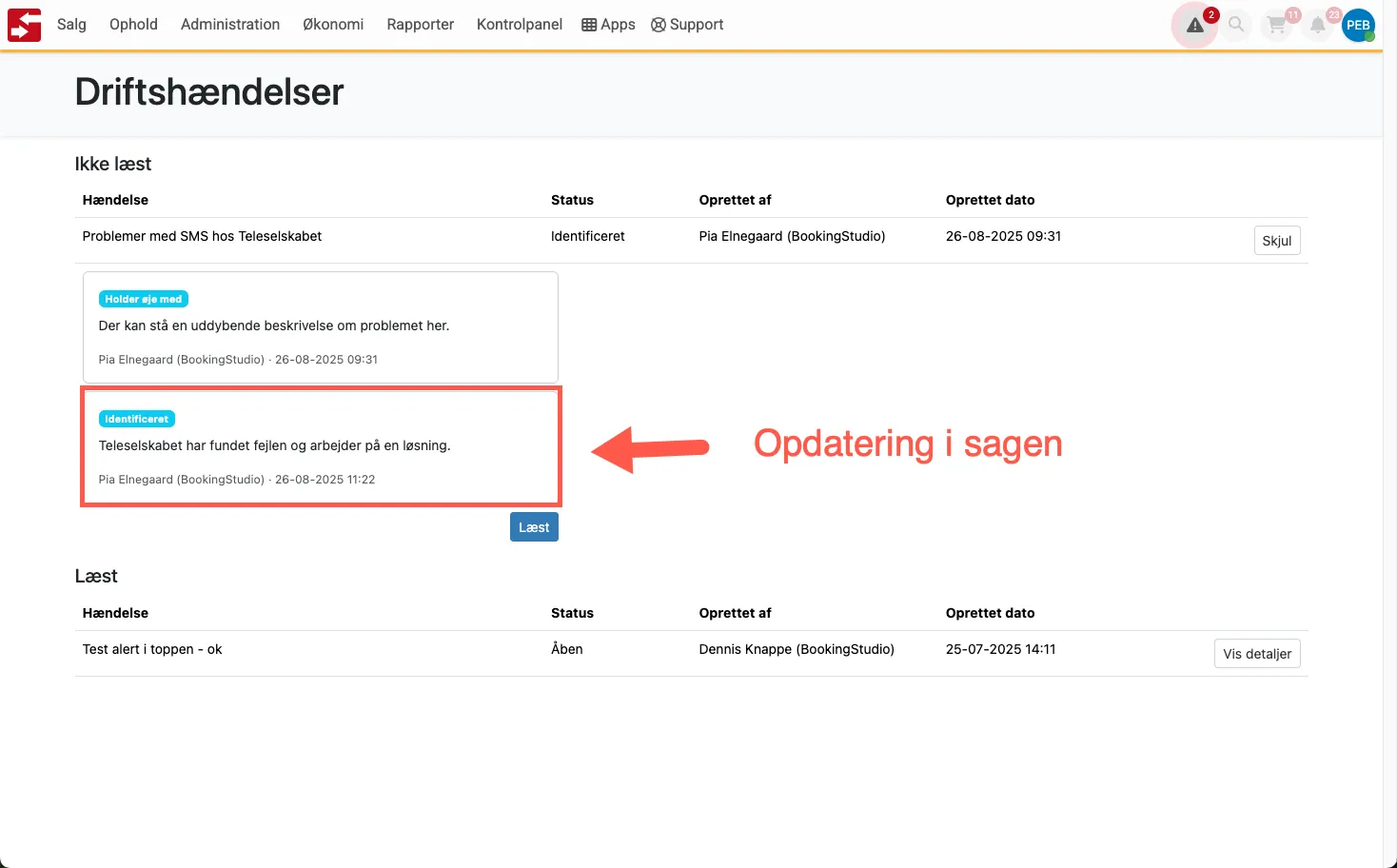 Oversigt over hændelser