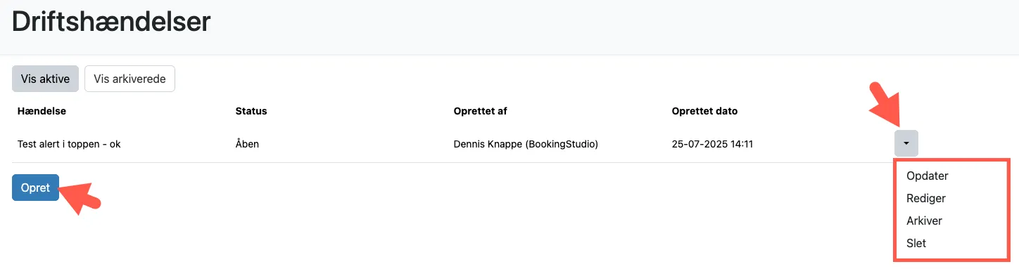 Handlingsmuligheder ifm. driftshændelser