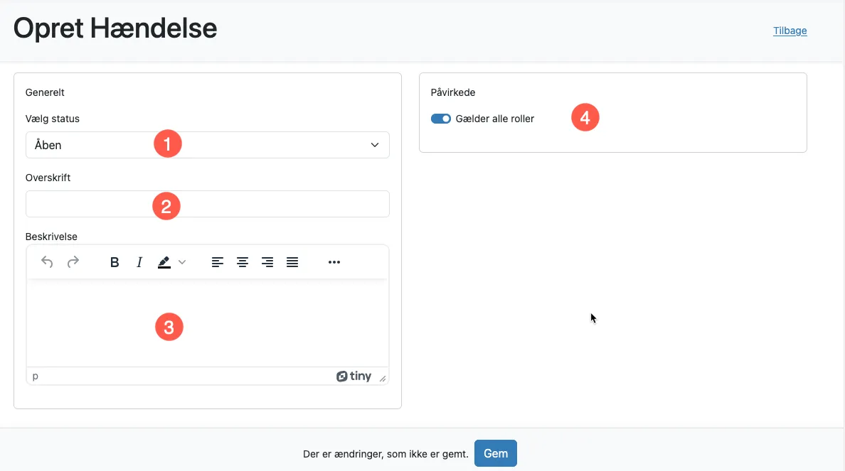 Opret en driftshændelse