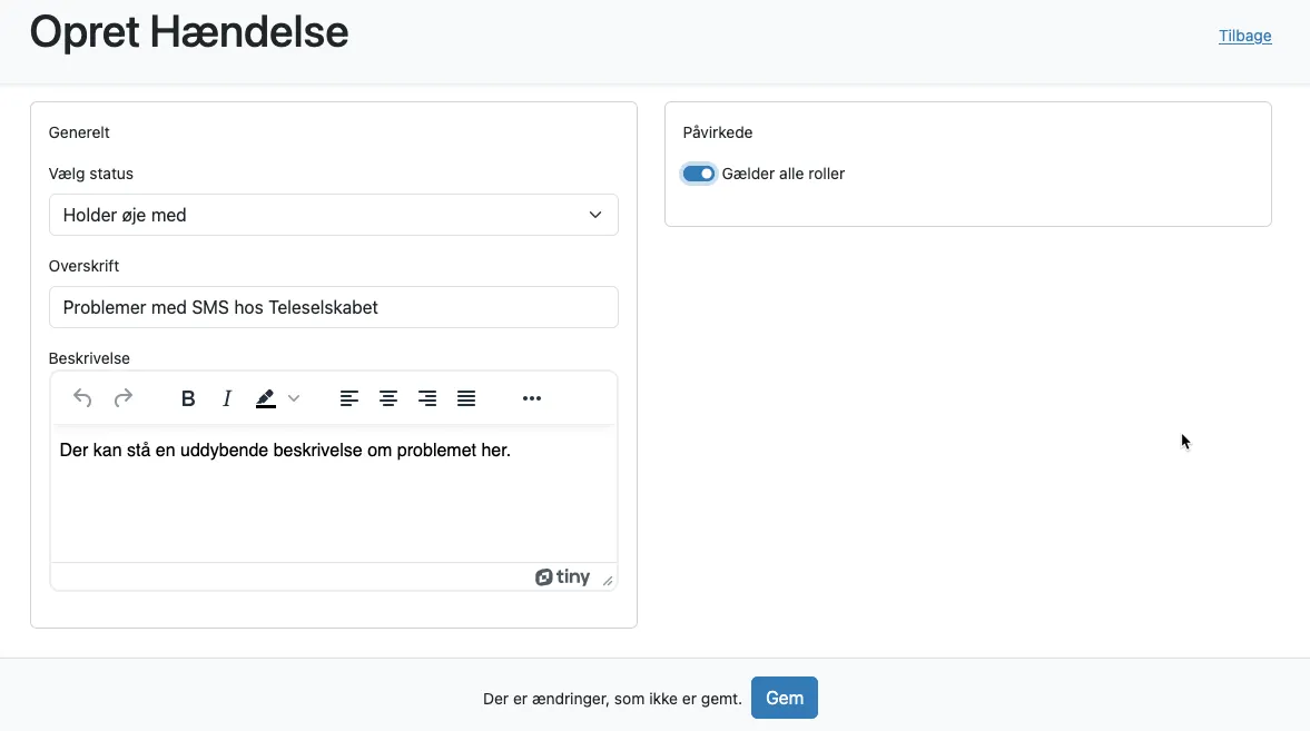 Eksempel på en ny hændelse