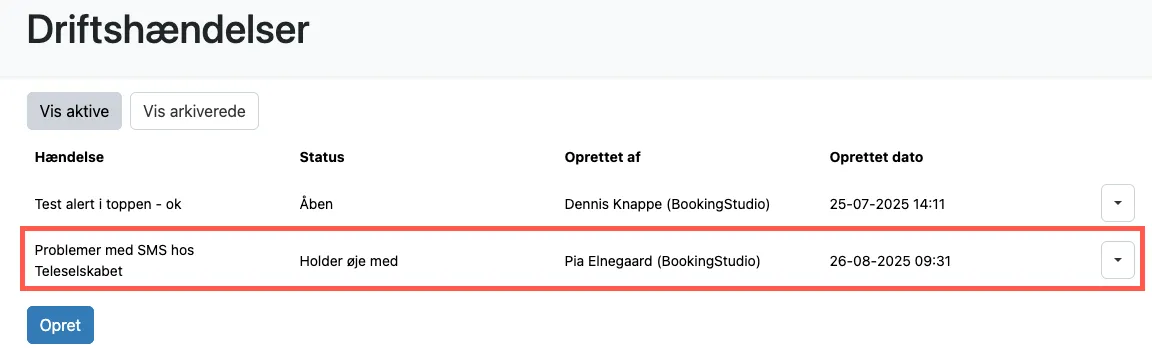 Oversigt over hændelser