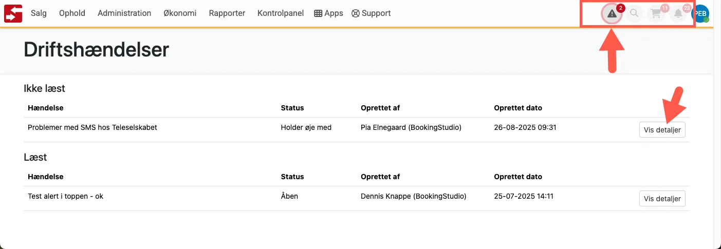 Oversigt over hændelser