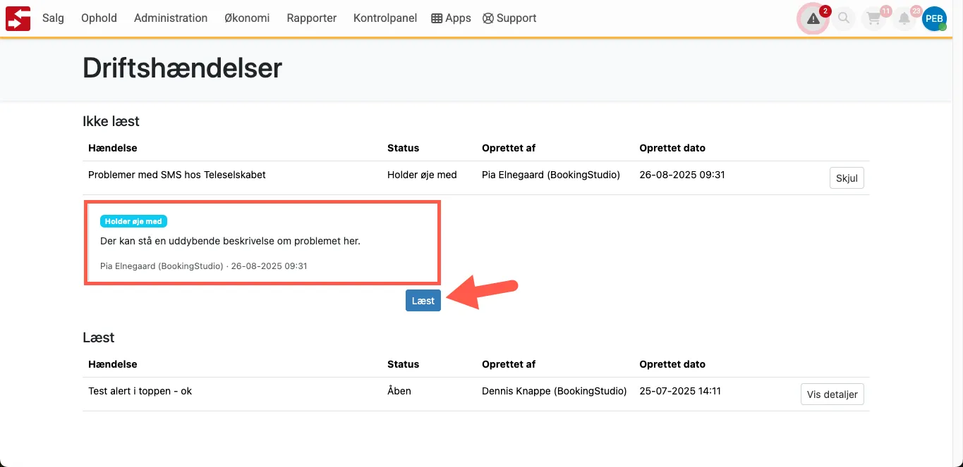 Oversigt over hændelser