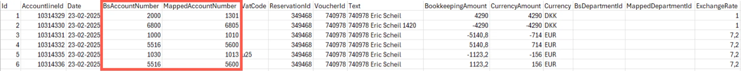 Se originale og mappede værdier i eksportfilen