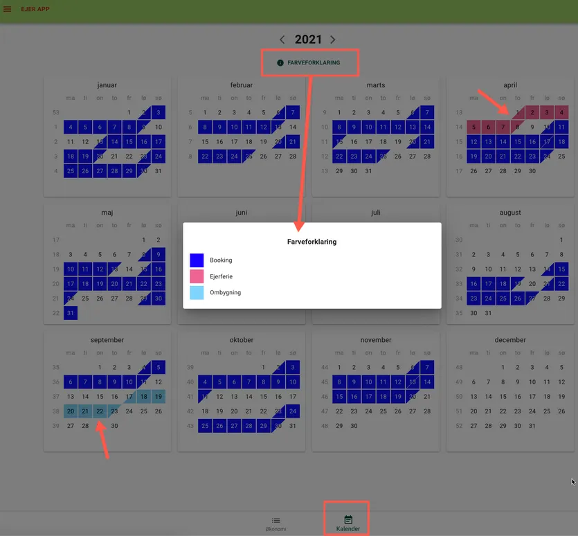 Farveforklaring i Ejer App