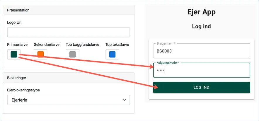 Loginside for ejer app