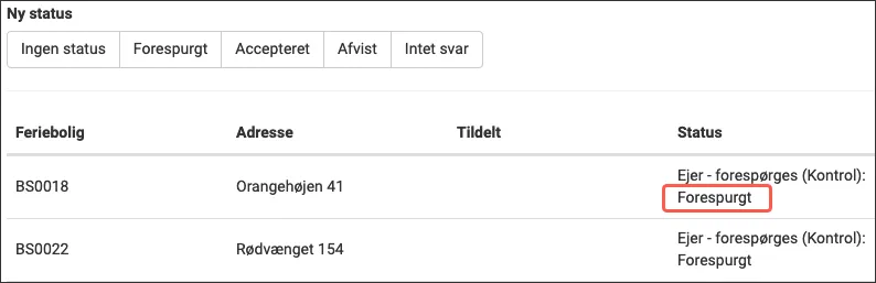 Klik OK for at sende forespørgelsen