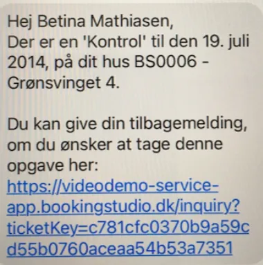 SMS besked til ejerne med en forespørgelse 