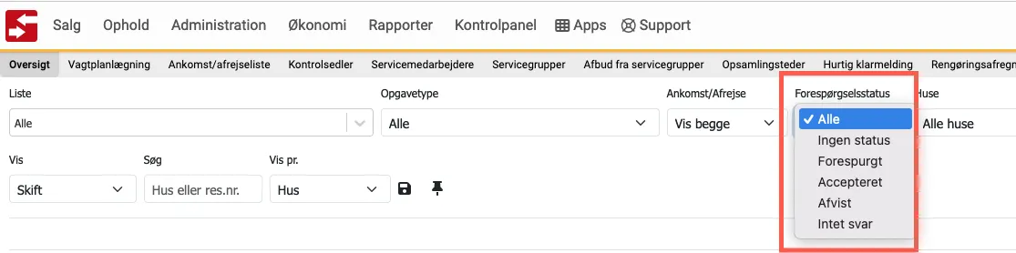 Filtrering på status for ejerforespørgelse