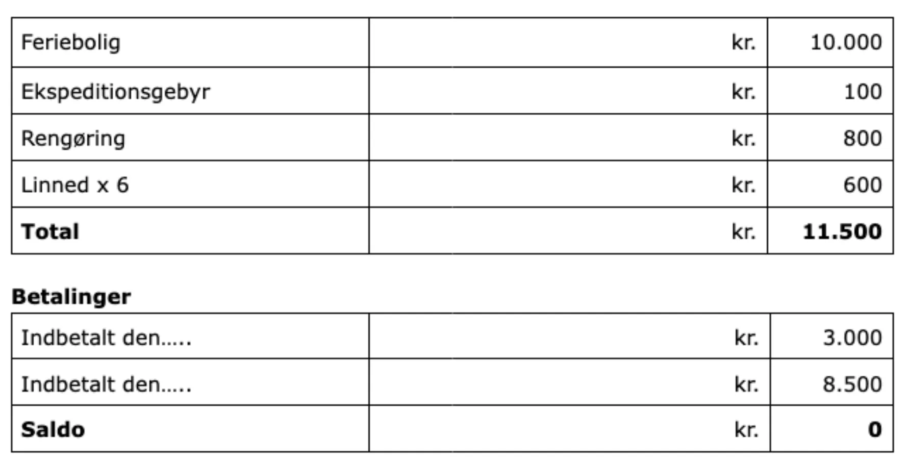 Dokument hvis det sendes efter indbetaling