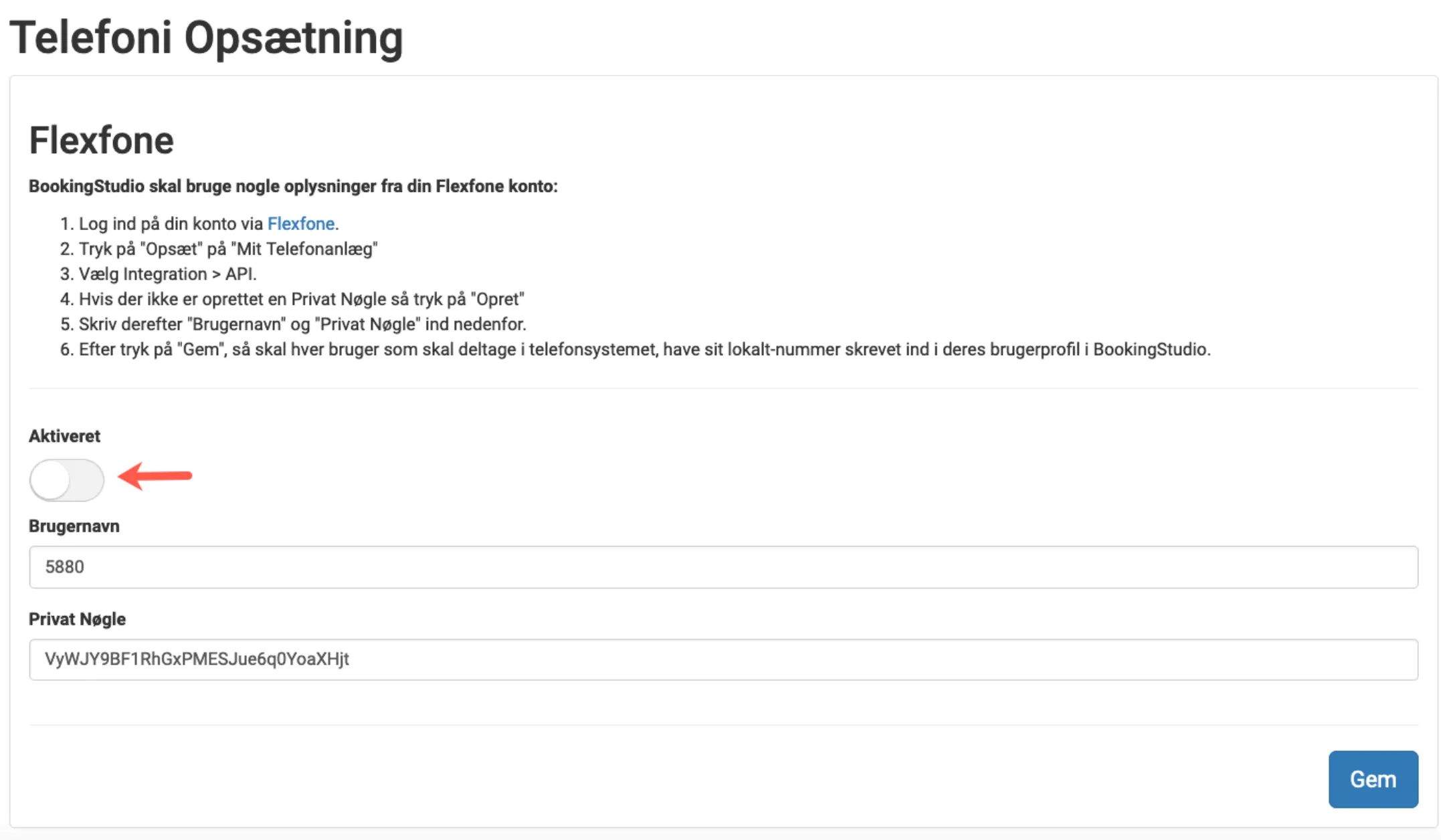 Aktivér indstillingerne