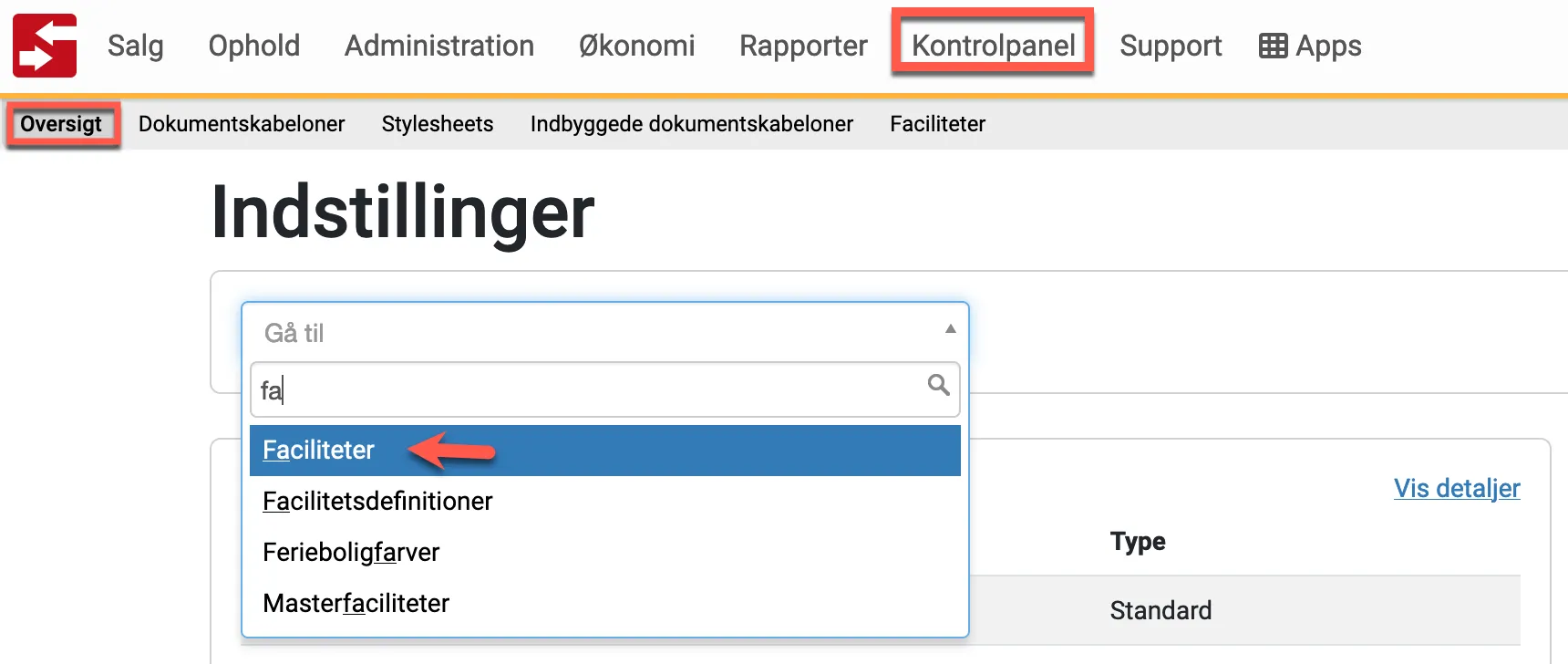 Søg facilieter for at komme til siden