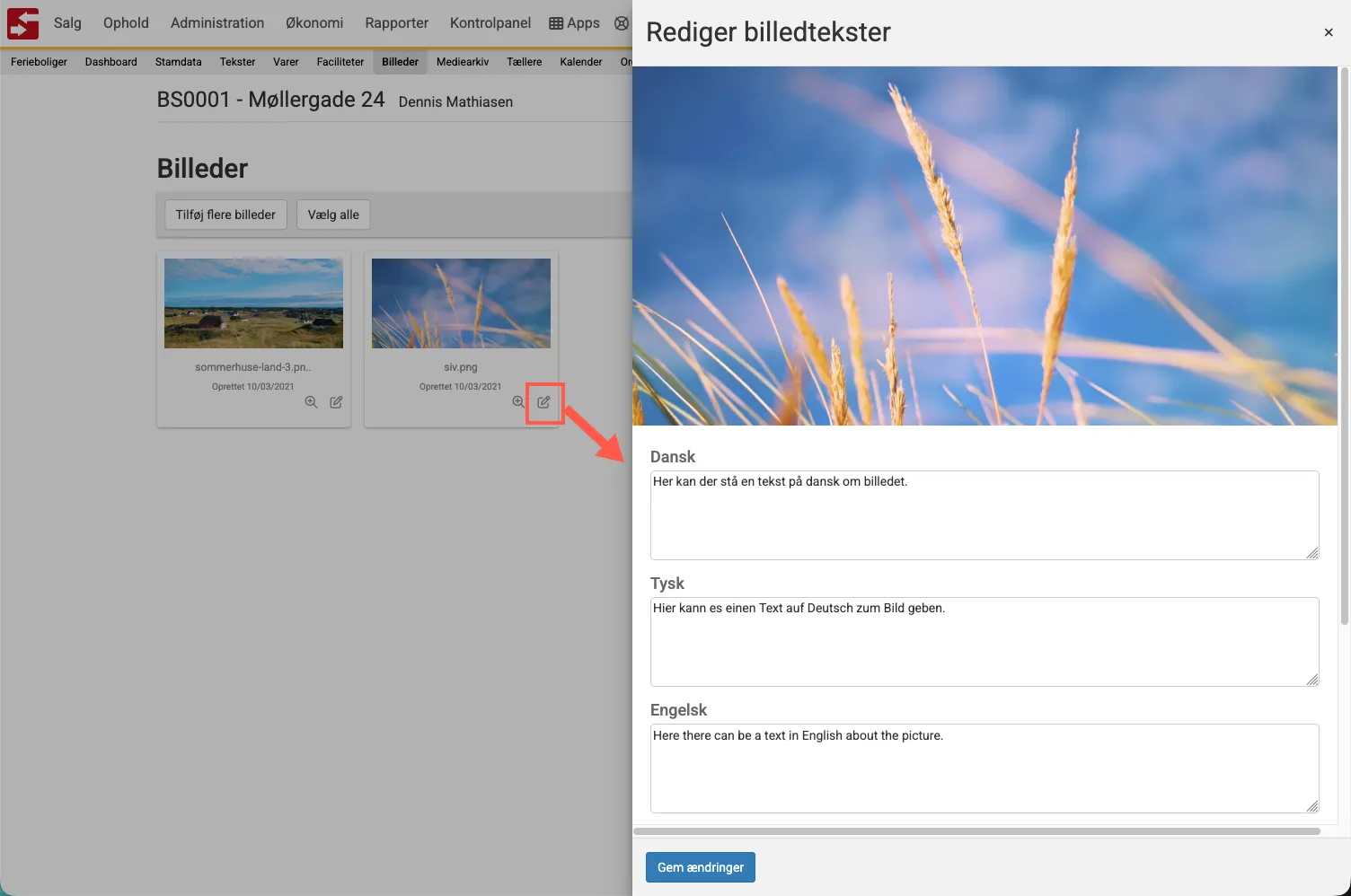 Skriv billedetekst på flere sprog