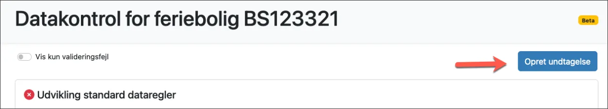 Opret undtagelse i datakontrol