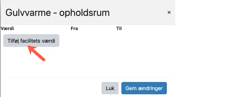 Tilføj facilitets værdi