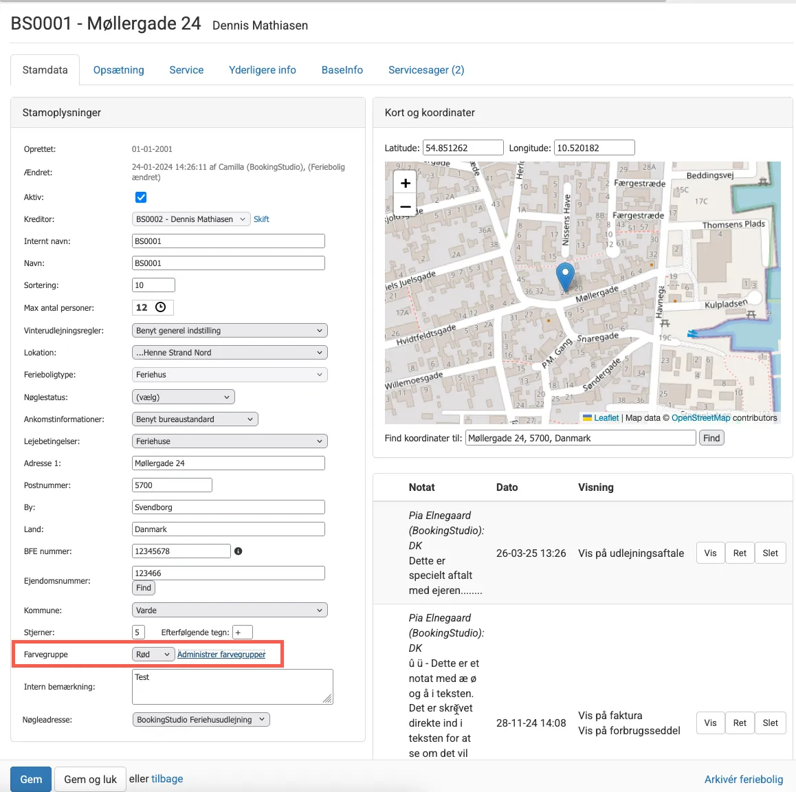Farvegruppe på ferieboligens stamdata