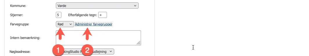 Farvegruppe på ferieboligens stamdata