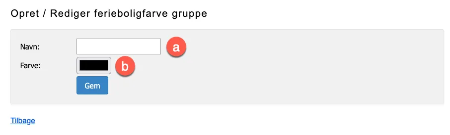 Farvegruppe på ferieboligens stamdata