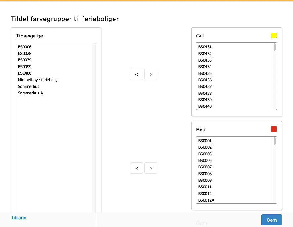 Farvegruppe på ferieboligens stamdata