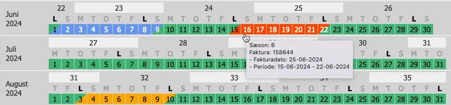 Se sæsonkode, bilagsnummer og periode for bookingen