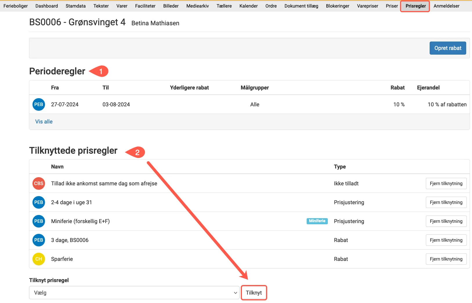 Siden prisregler på en feriebolig