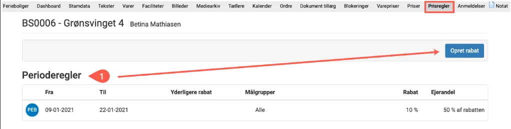 Klik på "Opret rabat" for at lave en ny perioderegel