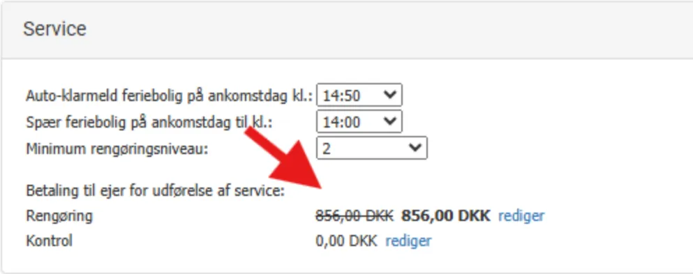 Området service på siden opsætning